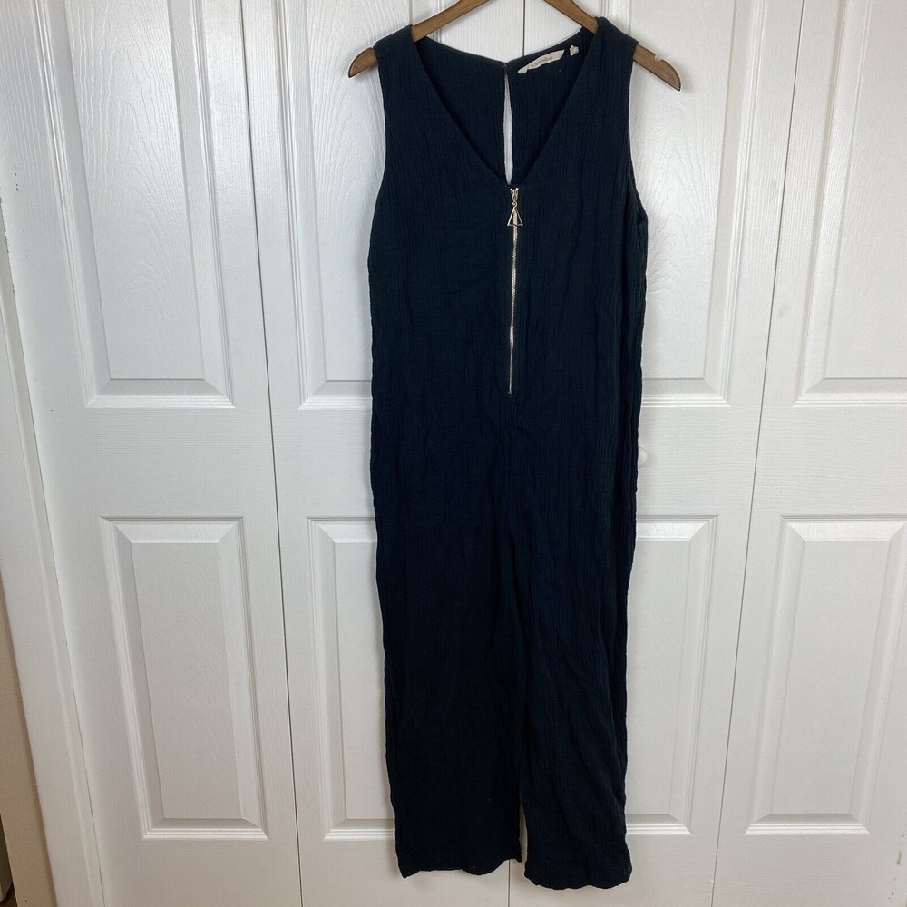 Soft Surroundings Size M Jumpsuit Crinkle Gauze Black Straight Leg Tank Beach
